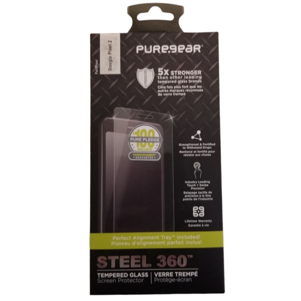 PUREGEAR Steel 360 Tempered Glass Protector with Install Tray for Google Pixel 2